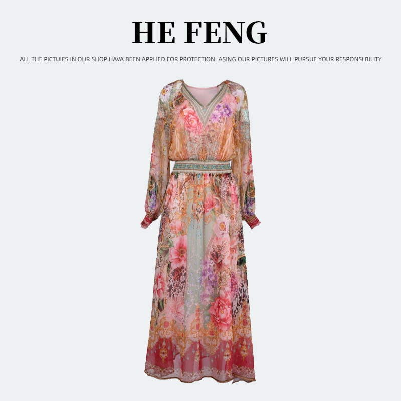 【高定-真丝原创】重磅100桑蚕丝连衣裙Y24C9284-2