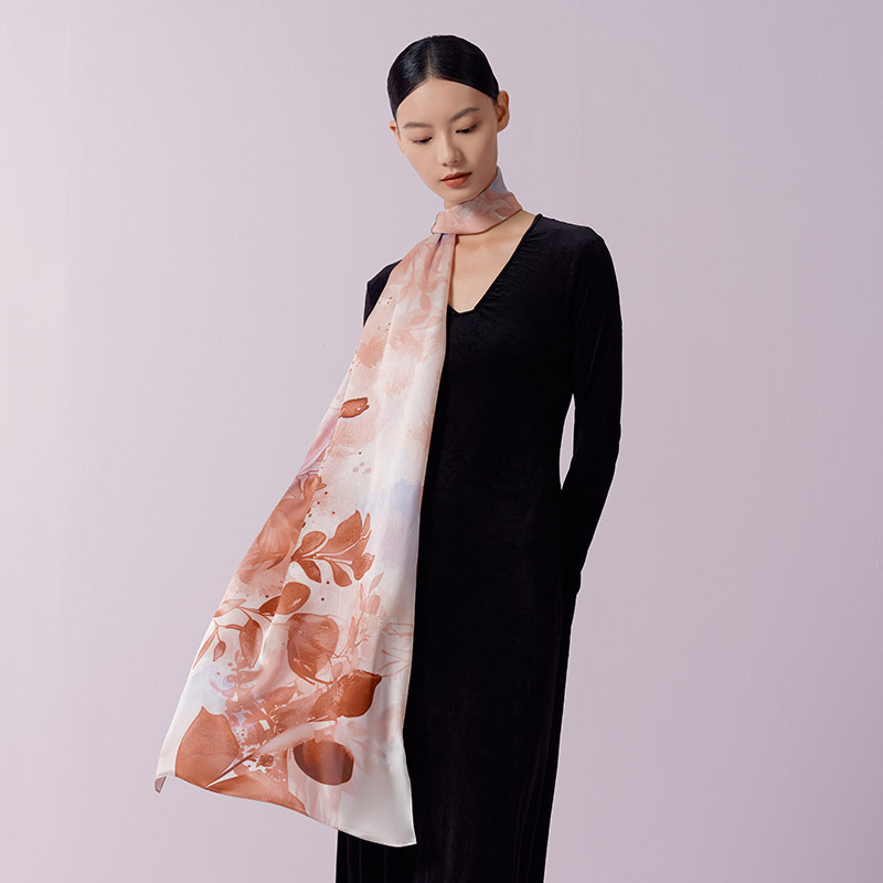 Wensli/万事利百搭气质桑蚕丝素绉缎真丝长巾-浮衫盈170cm×50cm