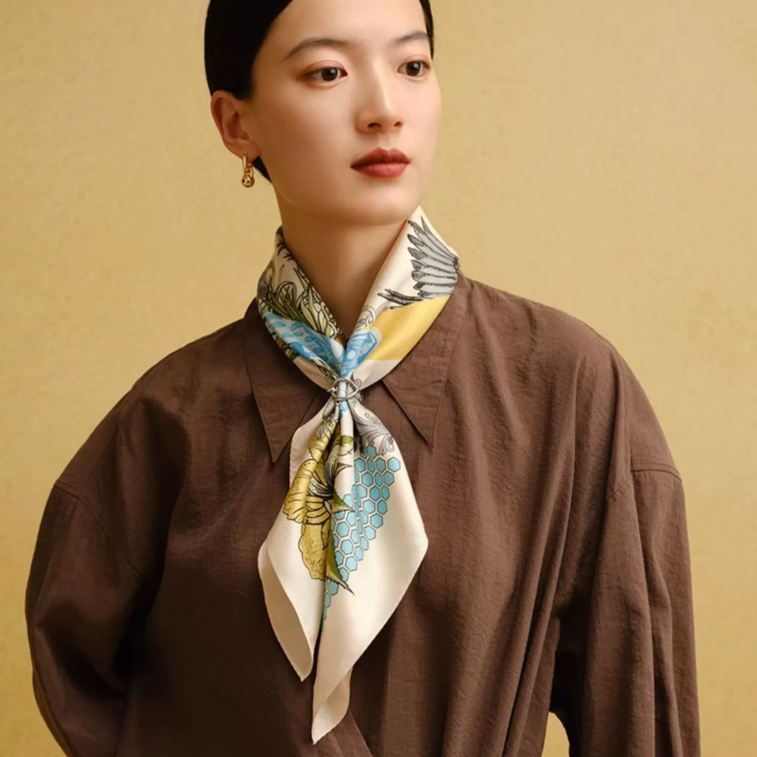 Wensli/万事利春夏百搭时尚桑蚕丝优雅女双面印花中方巾-鸟语花香