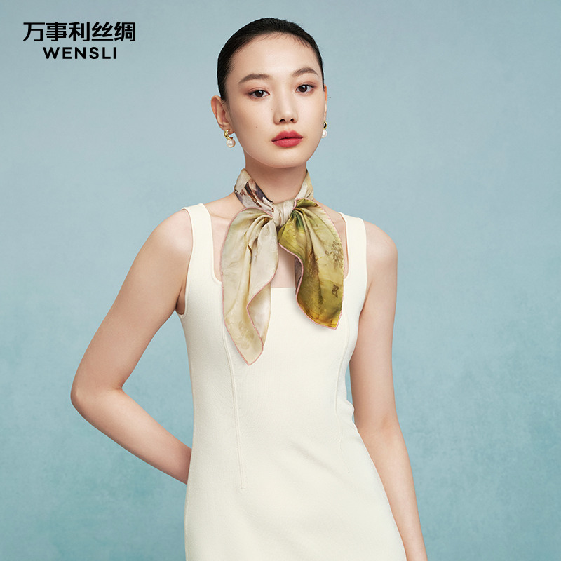 Wensli/万事利春夏气质19姆米桑波缎双面异色中方巾-INT玉兰花开