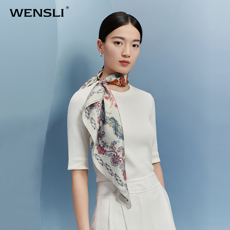 Wensli/万事利夏季时尚气质真丝双面印花桑蚕丝88大方巾-水墨烟云