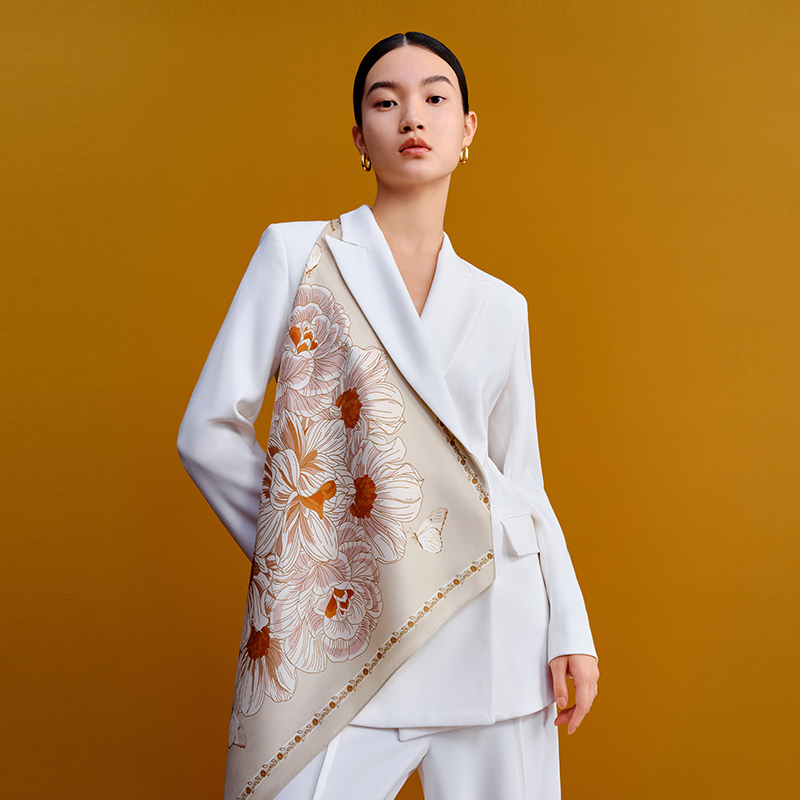 Wensli/万事利春夏百搭时尚桑蚕丝优雅女双面印花中方巾-倾城之姿