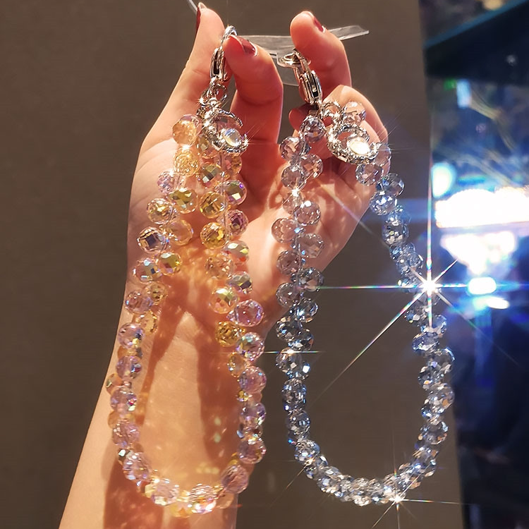 手机挂绳水晶水滴挂链短款手腕挂饰串珠挂件手机壳通用奢华手提链