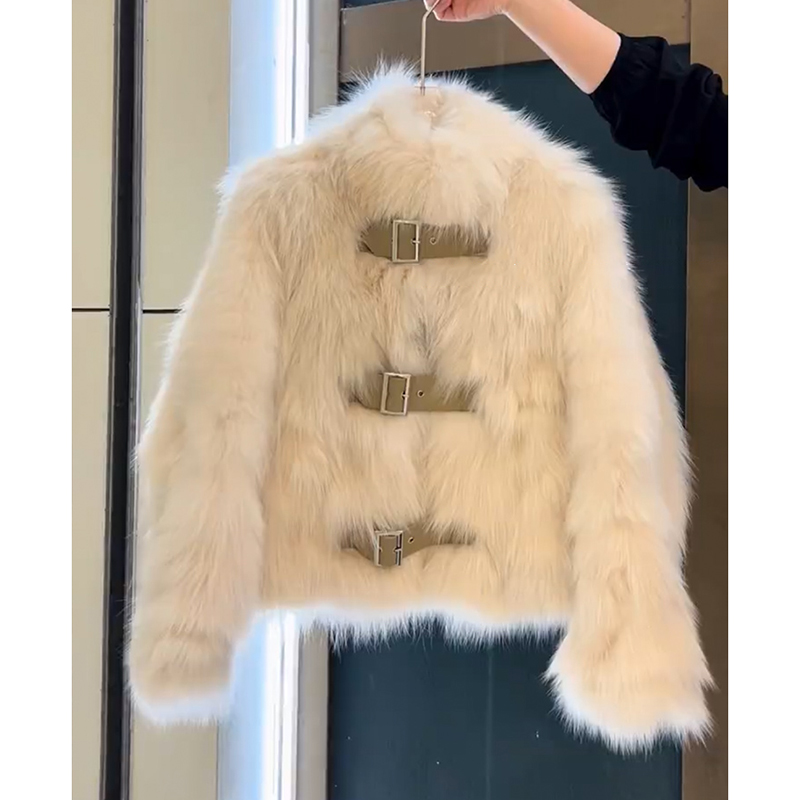 美拉德小立领皮扣设计毛毛外套秋冬款气质小个子毛毛外套女28699#