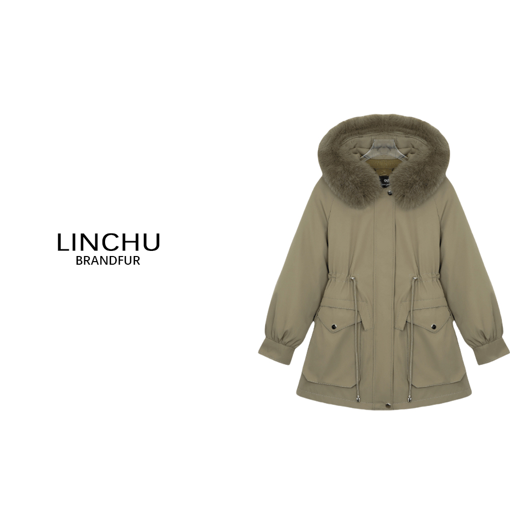 【羽绒瑶琴】白鸭绒兔毛皮双层保暖狐狸毛领中长款女派克服（颖儿）Q