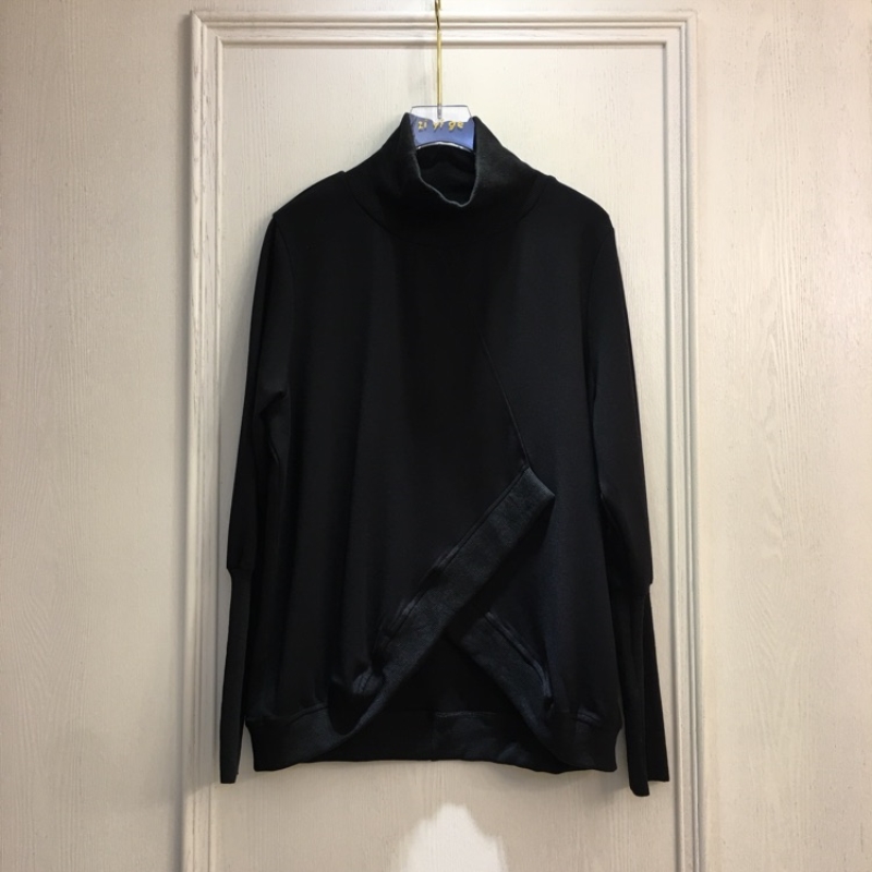 欧洲站2025春秋新款潮半高领女装暗黑性冷淡风极简不规则下摆上衣