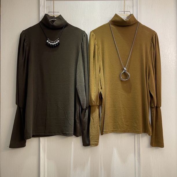 小高领泡泡袖t恤打底衫女2025春秋新款气质内搭灯笼袖磨毛上衣潮