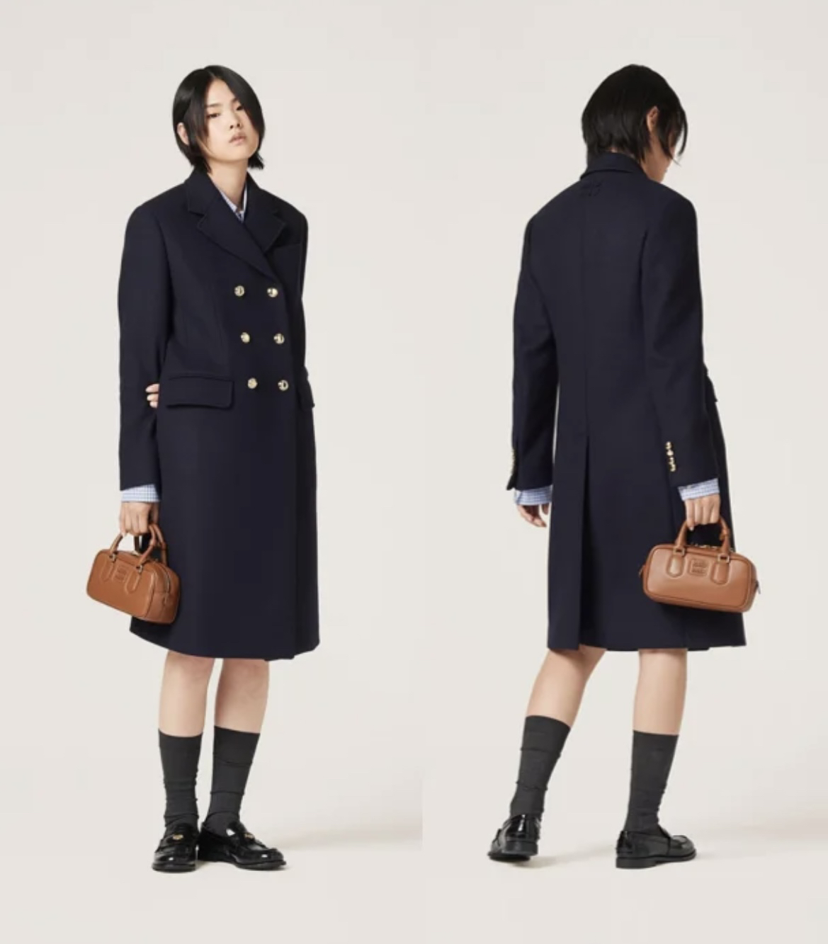 99新 Prada/普拉达 /藏蓝色翻领西服大衣外套 38码 GM001660