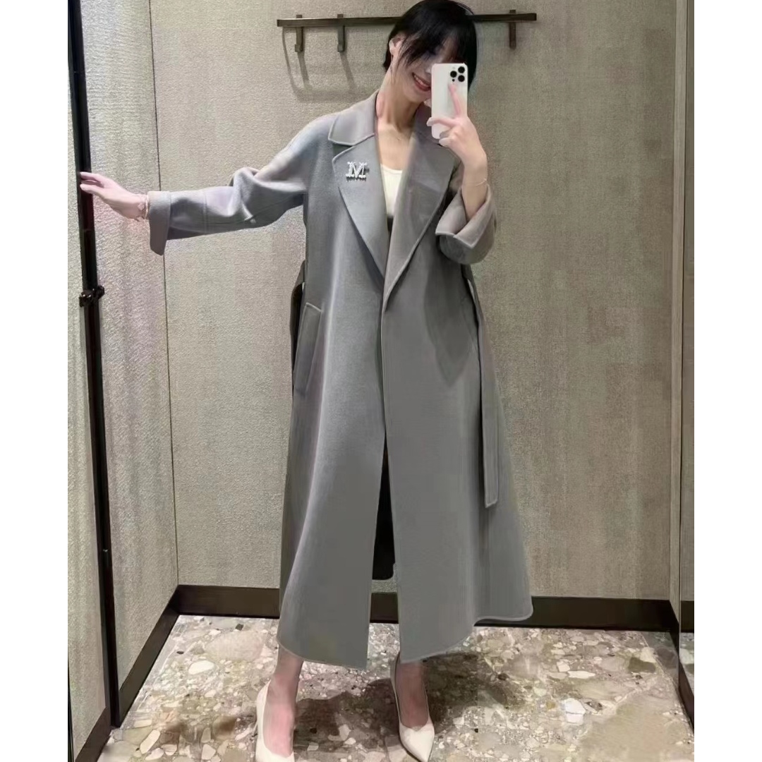 99新 MaxMara Maxmara/灰色羊绒翻领大衣外套 36码 99新 GM001179
