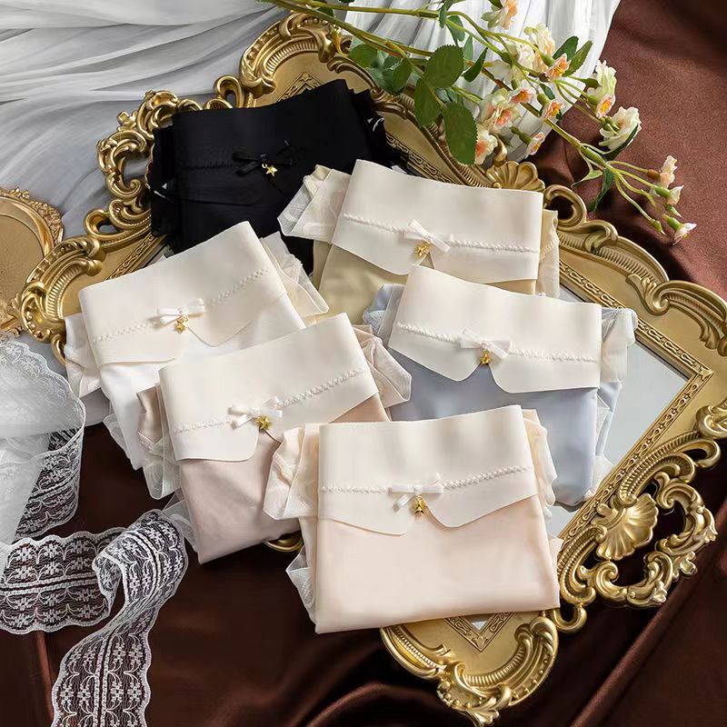 5060法式撞色中腰版型舒适冰丝面料透气轻薄不闷热精致女士三角裤