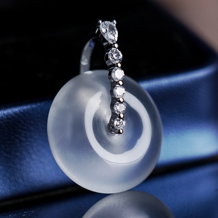 新款天然玉石 合金镶嵌平安扣吊坠 石英质玉