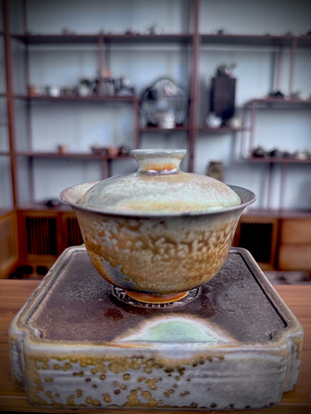 乘风茶器纯柴裸烧150cc中白泥薄胎盖碗纯手工陶瓷全手工冰裂纹