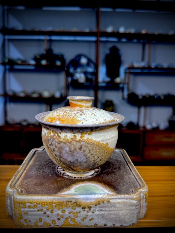 乘风茶器纯柴裸烧150cc中白泥盖碗陶瓷纯手工冰裂纹精美瓷盖碗