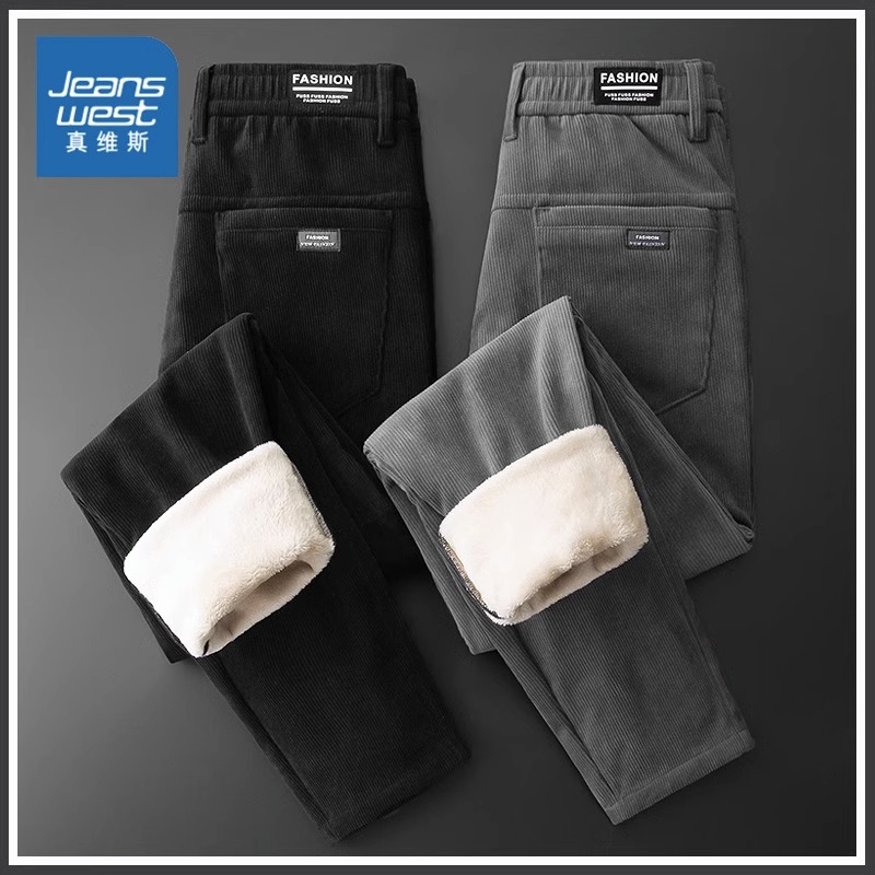 真维斯秋冬季羊羔绒棉裤男士休闲裤2023新款加绒加厚灯芯绒长裤子