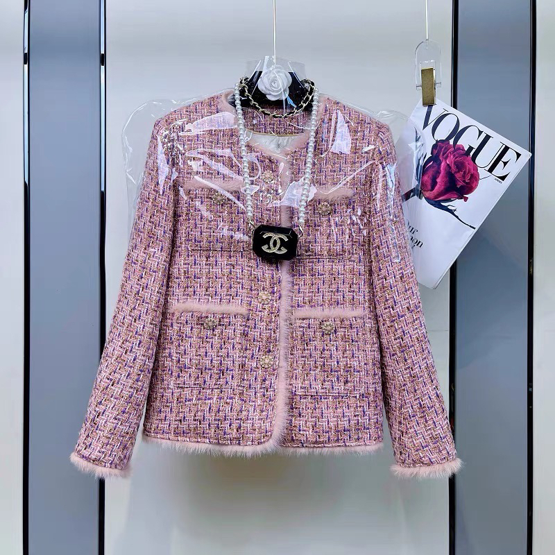 90白鹅绒小香风新款水貂毛百搭气质粗花呢