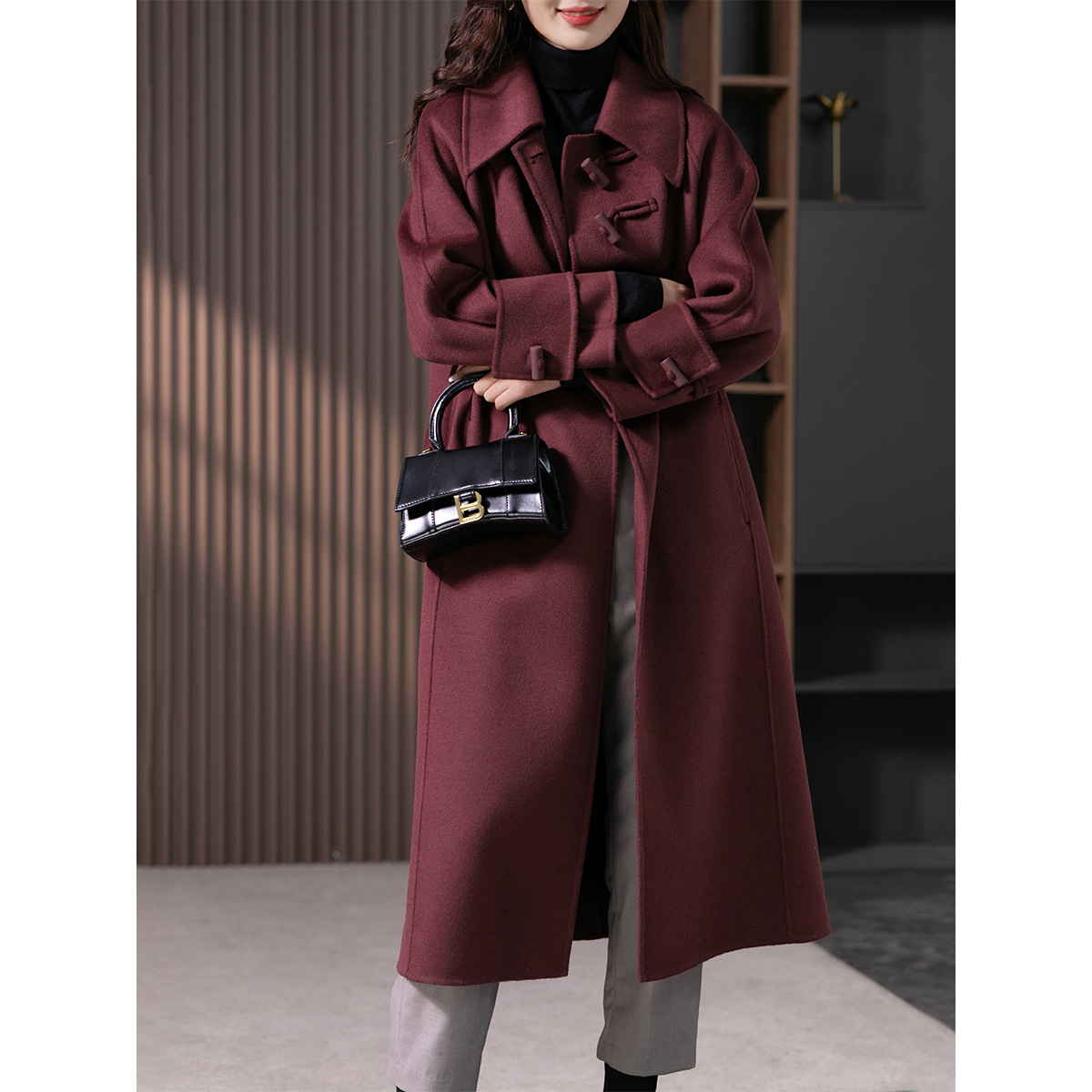 原形2025双面骆驼绒大衣女秋冬新款中长款气质呢子外套87179