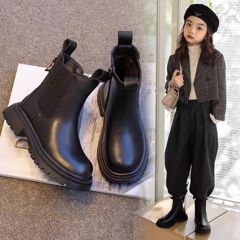 回力女童英伦风马丁靴2023年秋冬款儿童短靴女孩中大童烟筒靴子d