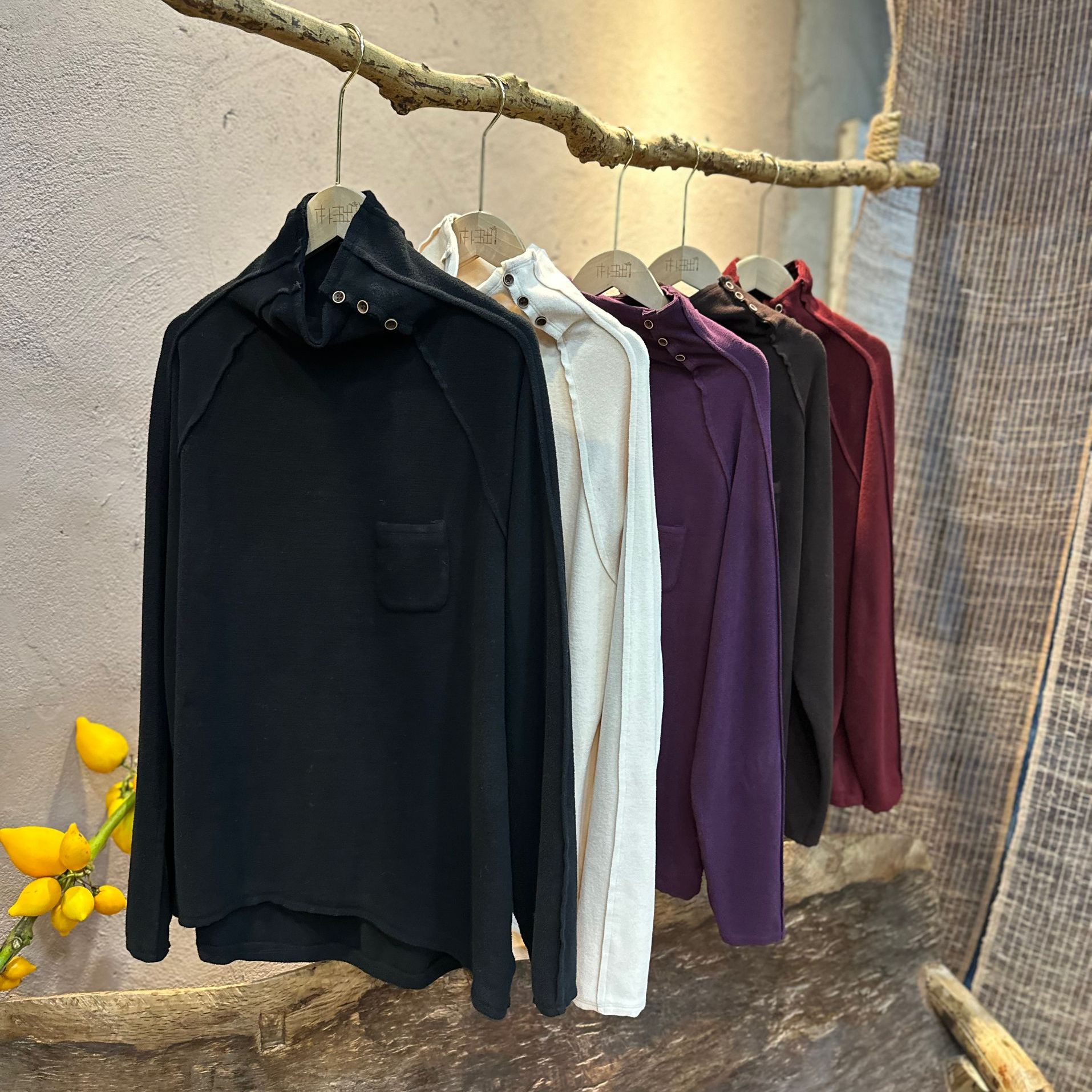 24299高品德绒排扣高领宽松打底复古做旧保暖立领加绒保暖上衣