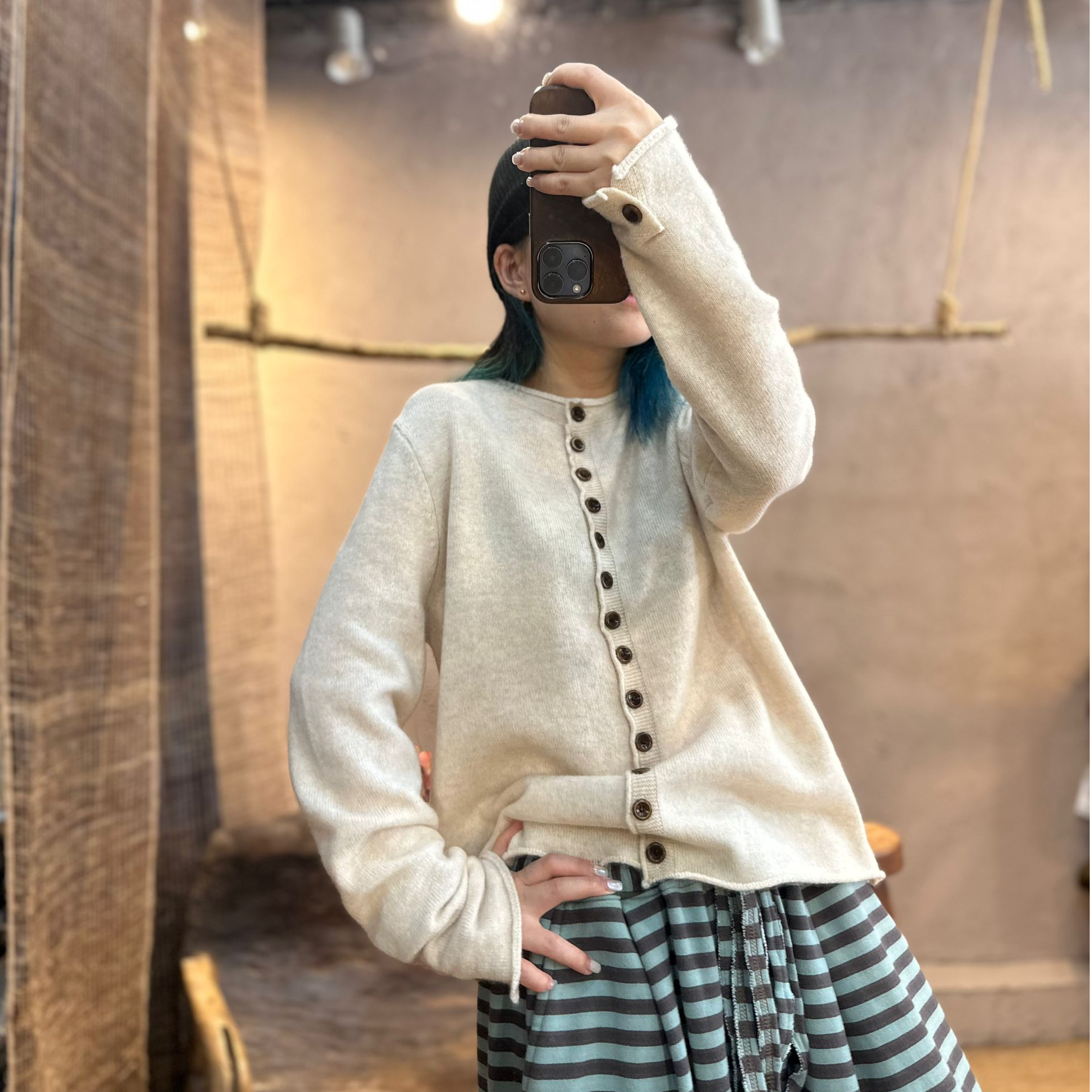 特1513原创秋冬圆领针织纯色羊毛衫个性百搭文艺短款开衫女士毛衣