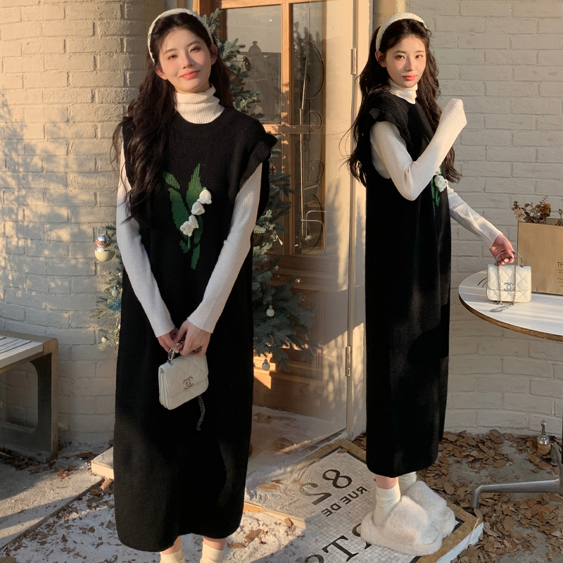 孕妇秋冬装2023新款套装时尚法式连衣裙秋冬款毛衣背心裙子两件套