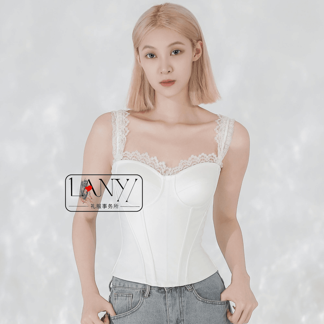 LANYI岚怡壹白素真蕾丝肩带鱼骨胸衣