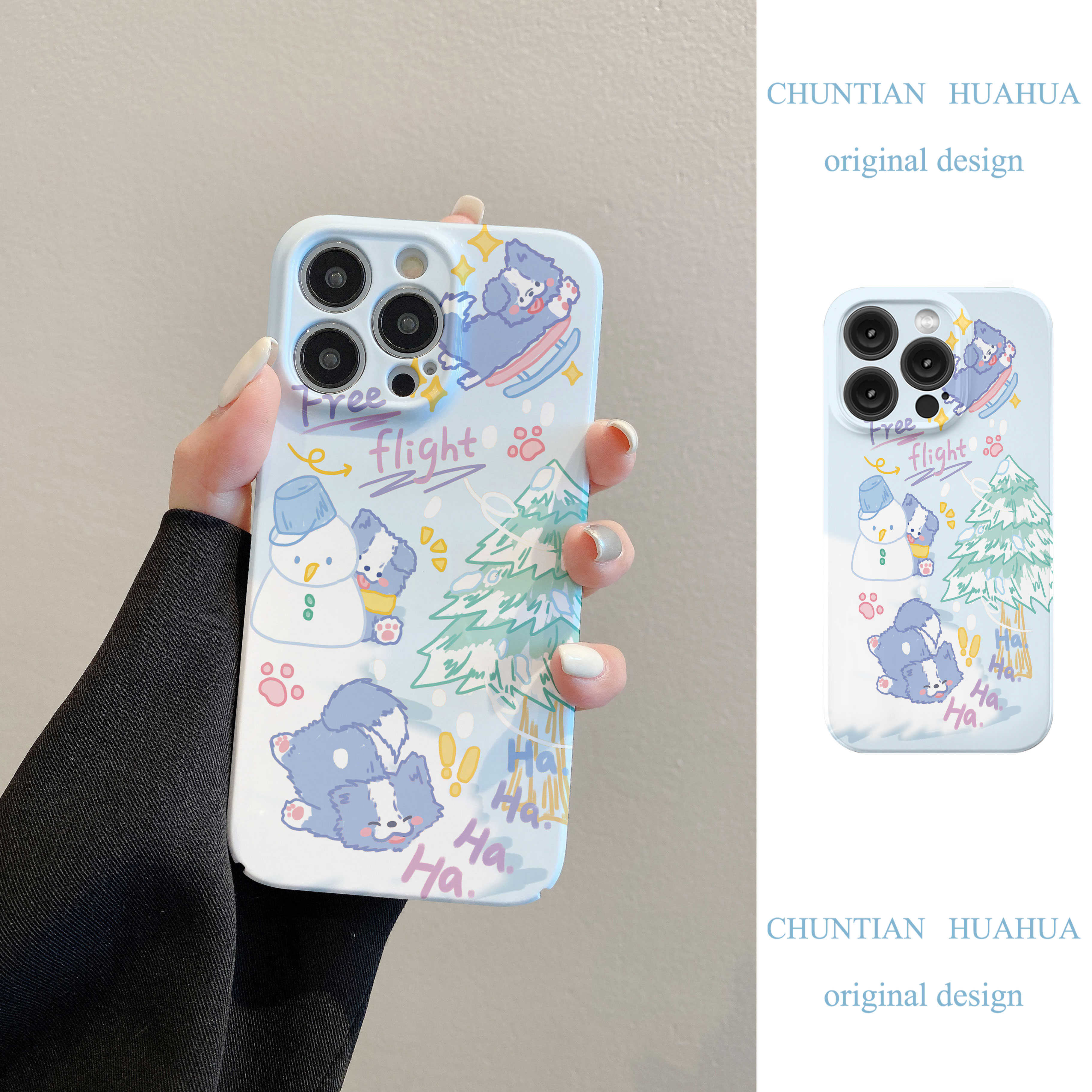 雪地打滚苹果15/14手机壳XSMAX小众iphone12/小米/华为韩国菲林壳