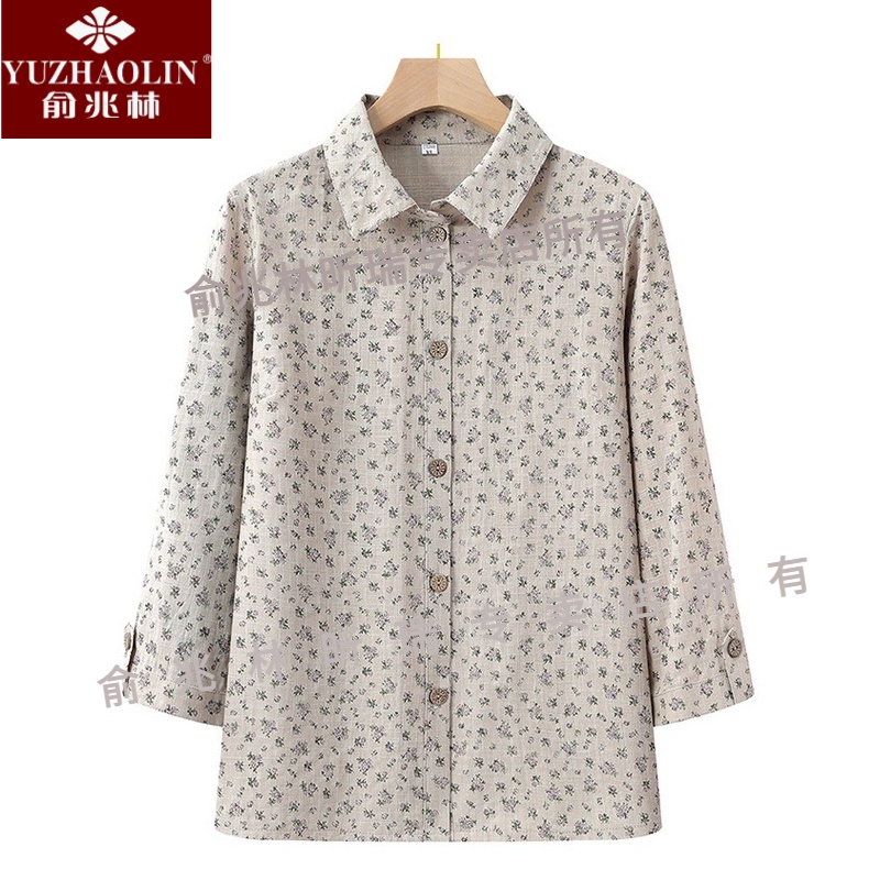 奶奶春夏装纯棉长袖衬衫女中老年人衣服洋气妈妈全棉衬衣老太太装