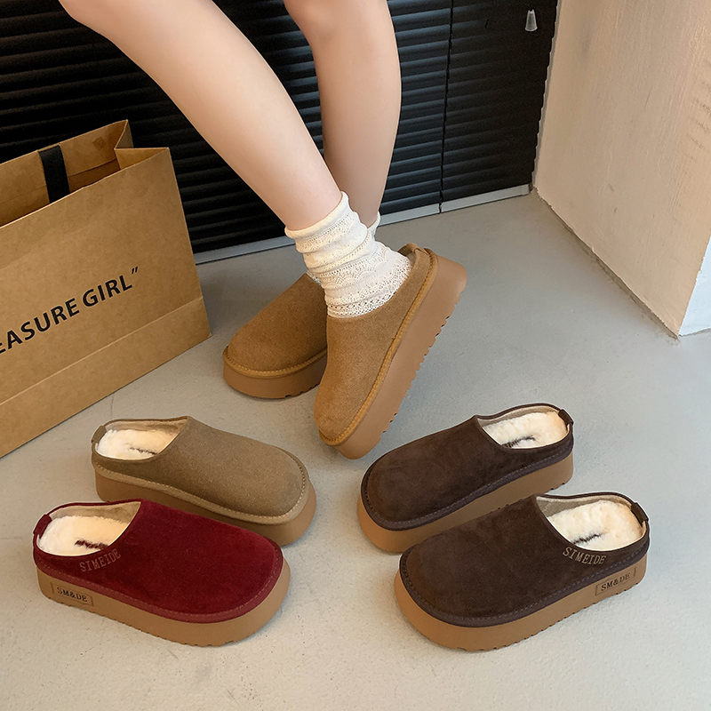 百搭厚底加绒棉拖鞋保暖毛毛鞋时尚休闲网红居家防滑平底韩版包跟