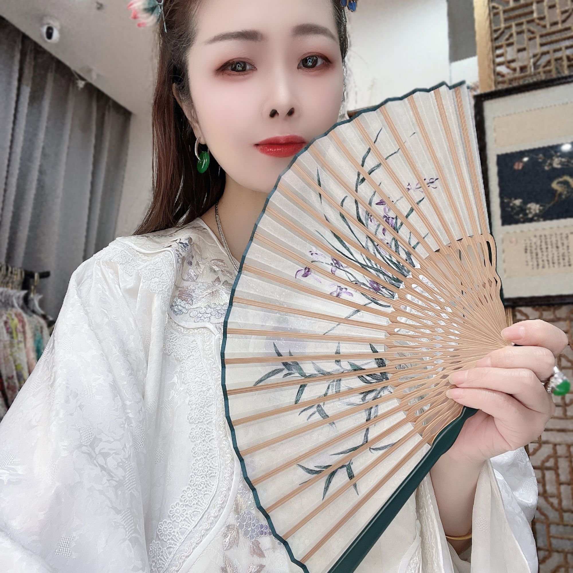 绣裳花中国风刺绣非遗苏绣高端刺绣古风手工双面绣优雅旗袍扇折扇