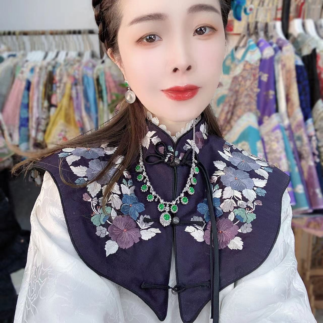 绣裳花原创设计手工刺绣苏绣国风新中式优雅时尚百搭拼花款云肩