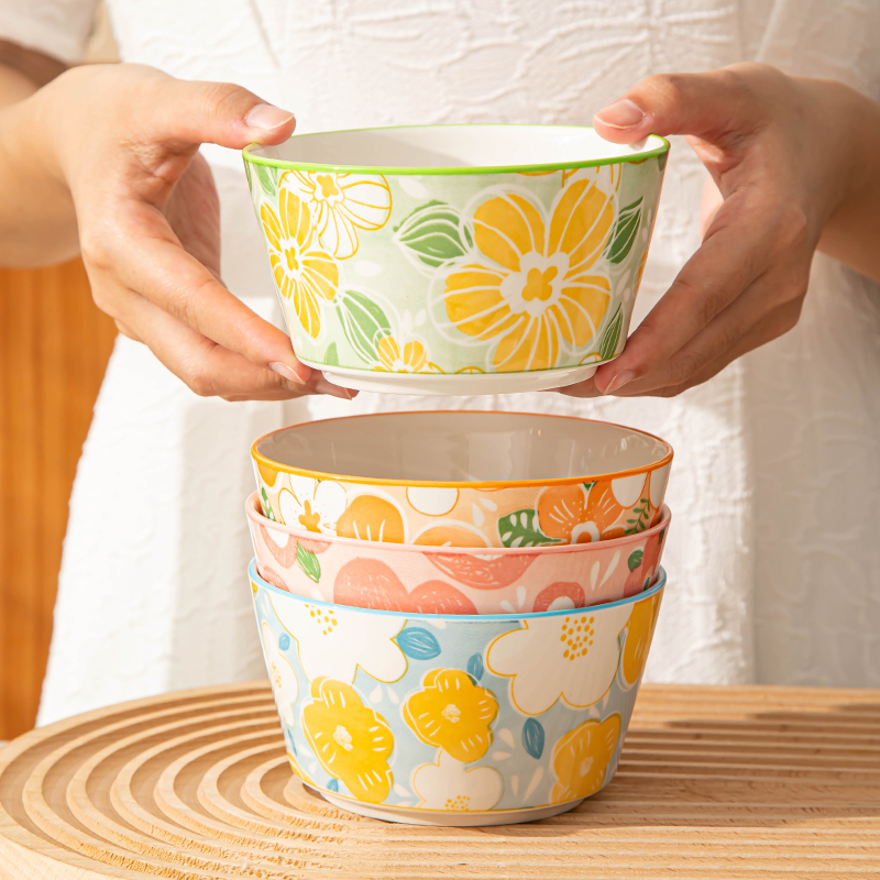 【花漾系列】2024新款中式家用4.5英寸饭碗釉下彩家用陶瓷碗.