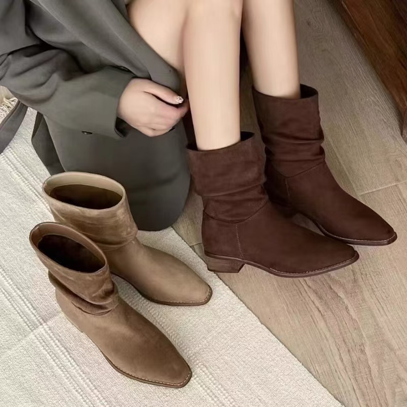 复古堆堆靴女2024年新款秋季复古马丁靴粗跟西部牛仔短靴女62-75