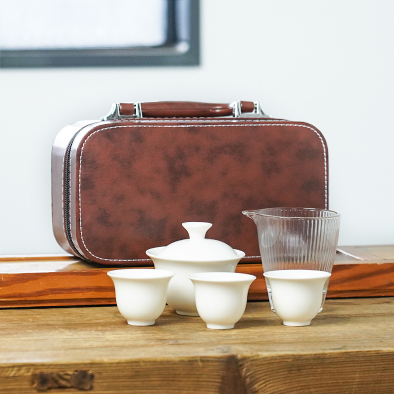 皮质手提旅行茶具5件套