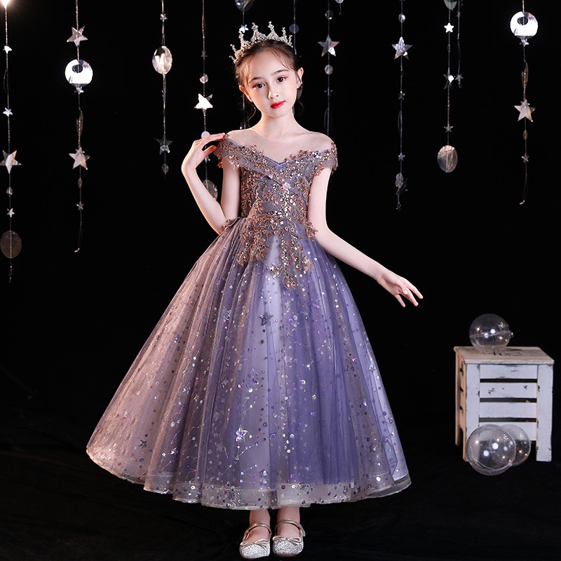 【木槿紫】女童主持人晚礼服钢琴演出服儿童公主裙气质高贵生日宴