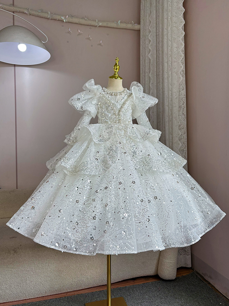 【白雪公主长袖】儿童女童洋气生日走秀小女孩花童蓬蓬纱气质蕾丝