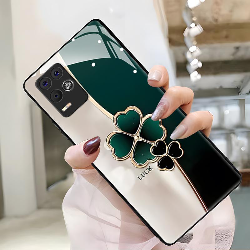 OPPOK9X手机壳K9X玻璃渐变幸运草女款防摔简约创意时尚潮牌全包网