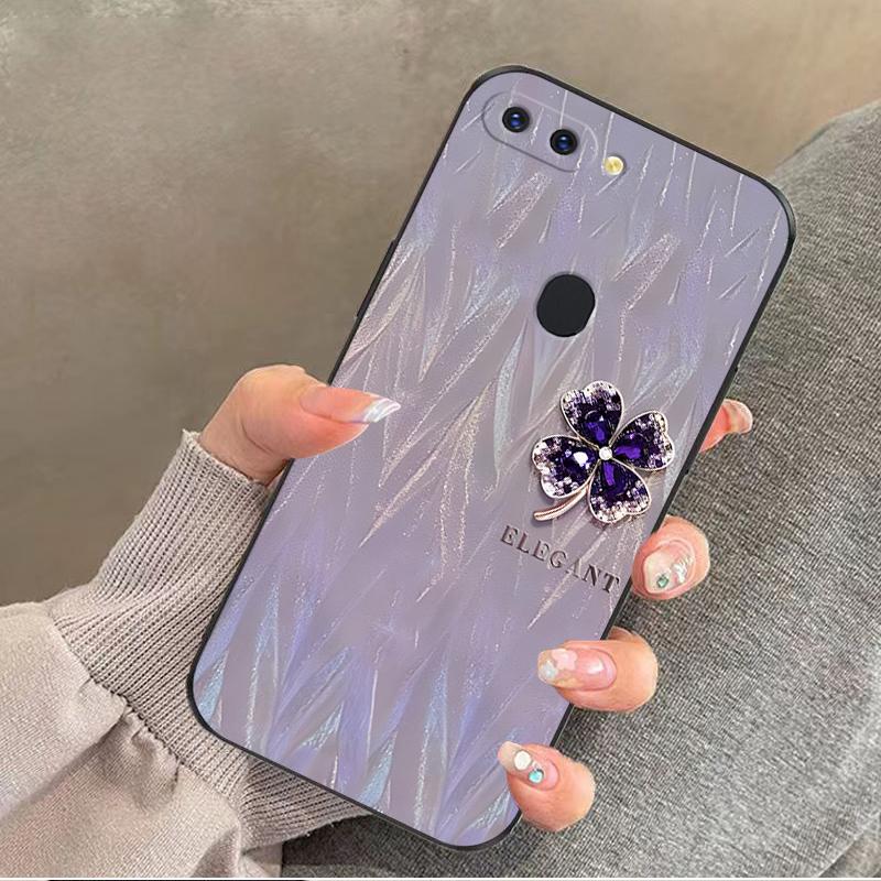 OPPOr15标准版手机壳oppoR15标准版硅胶紫缎四叶草女款防摔软壳简