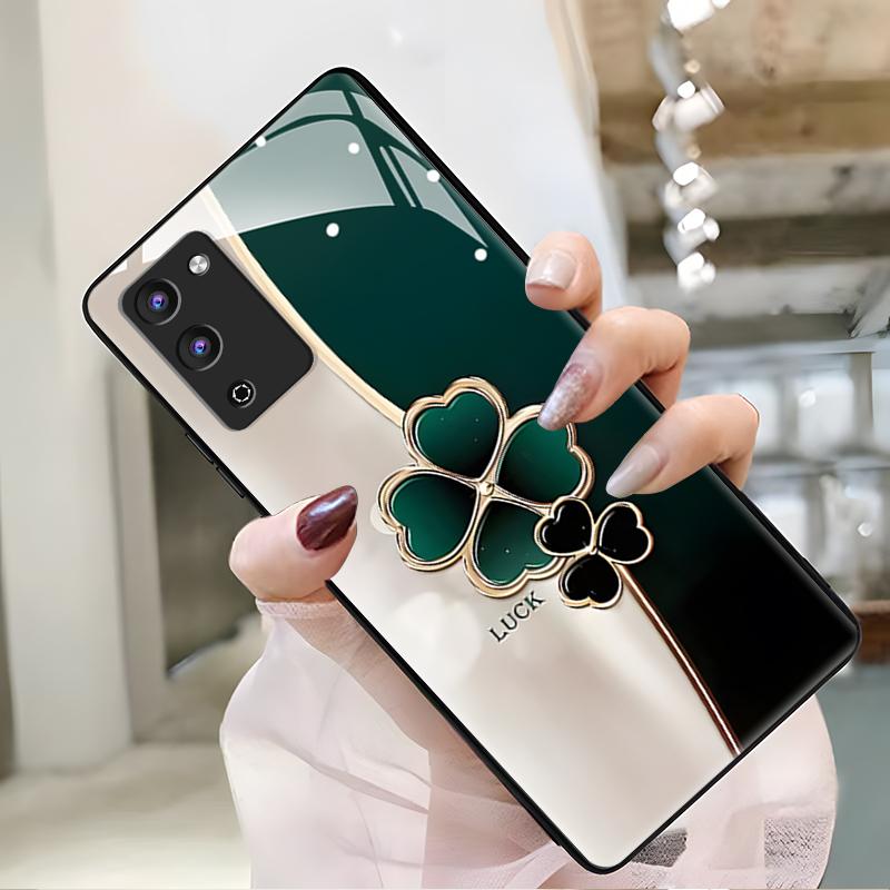 OPPOa56手机壳A56玻璃渐变幸运草女款防摔简约创意时尚潮牌全包网