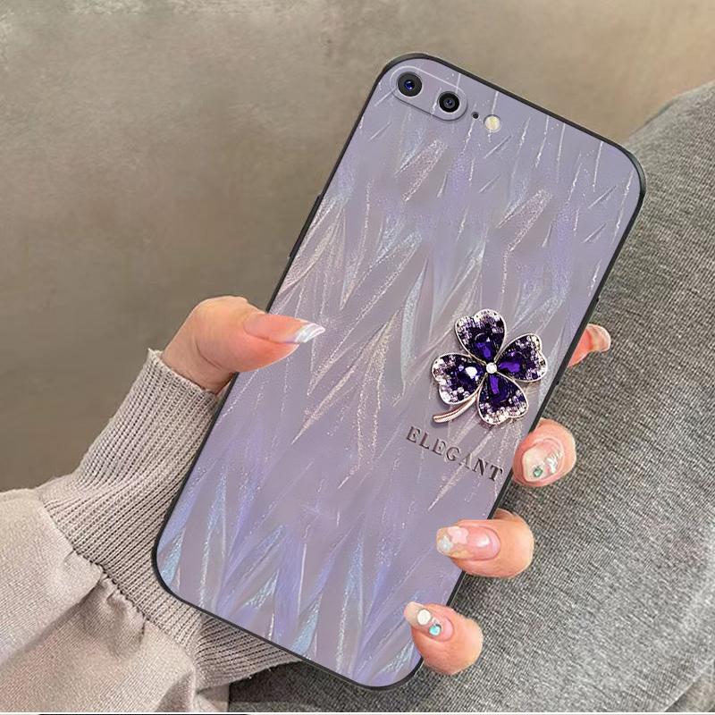 苹果8plus手机壳iphone8PLUS硅胶紫缎四叶草女款防摔软壳简约创意