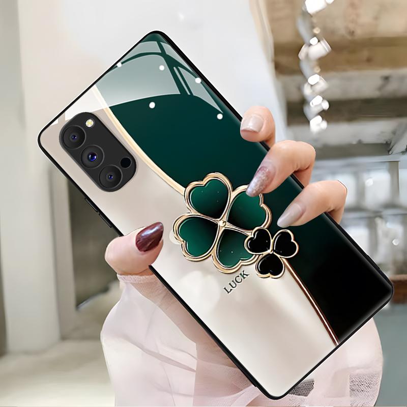 OPPOreno4pro手机壳RENO4PRO玻璃渐变幸运草女款防摔简约创意时尚