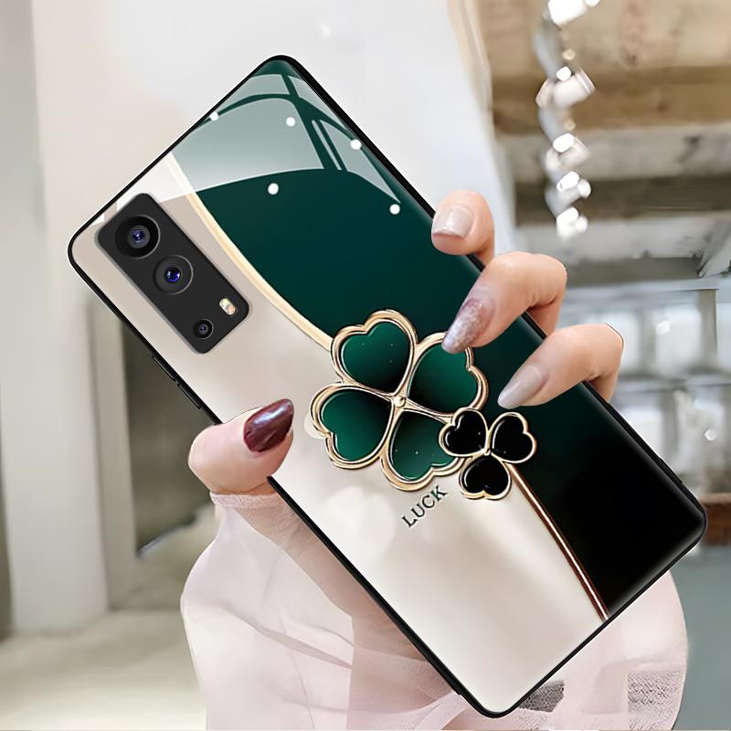 vivoy53s 5g手机壳53S 5G玻璃渐变幸运草女款防摔简约创意时尚潮