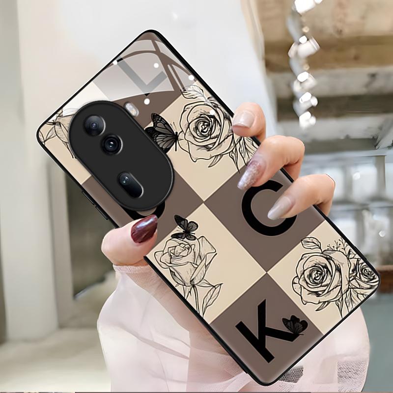 opporeno11手机壳OPPORENO11玻璃英文玫瑰女款防摔简约创意时尚个