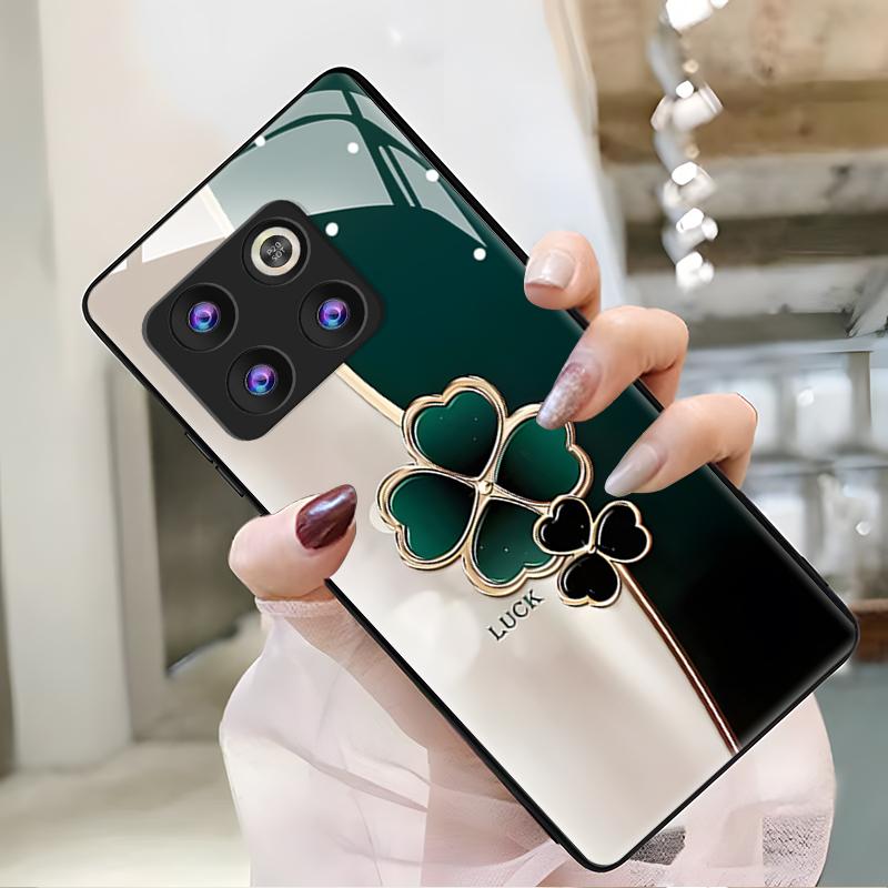 一加ACEpro手机壳OnePlusacepro玻璃渐变幸运草女款防摔简约创意
