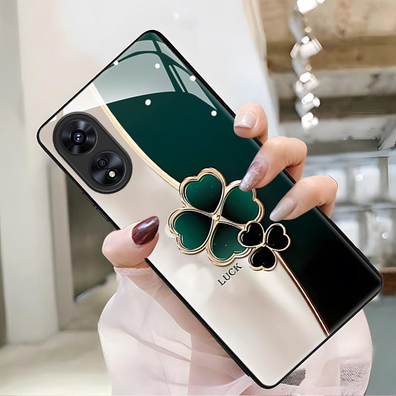 OPPOA1手机壳oppoa1玻璃渐变幸运草女款防摔简约创意时尚潮牌全包