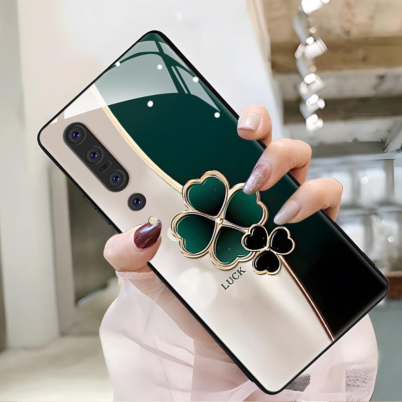 小米10pro手机壳xiaomi10pro玻璃渐变幸运草女款防摔简约创意时尚