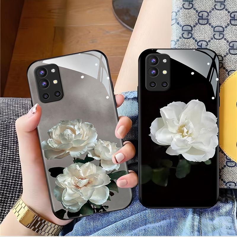 一加9R手机壳OnePlus9r玻璃白色火花女款防摔简约创意网红时尚个