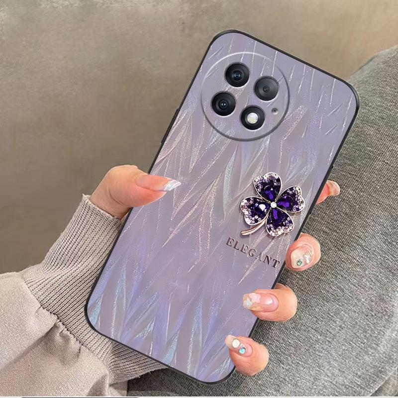 一加ace2pro手机壳1+ACE2PRO硅胶紫缎四叶草女款防摔软壳简约创意