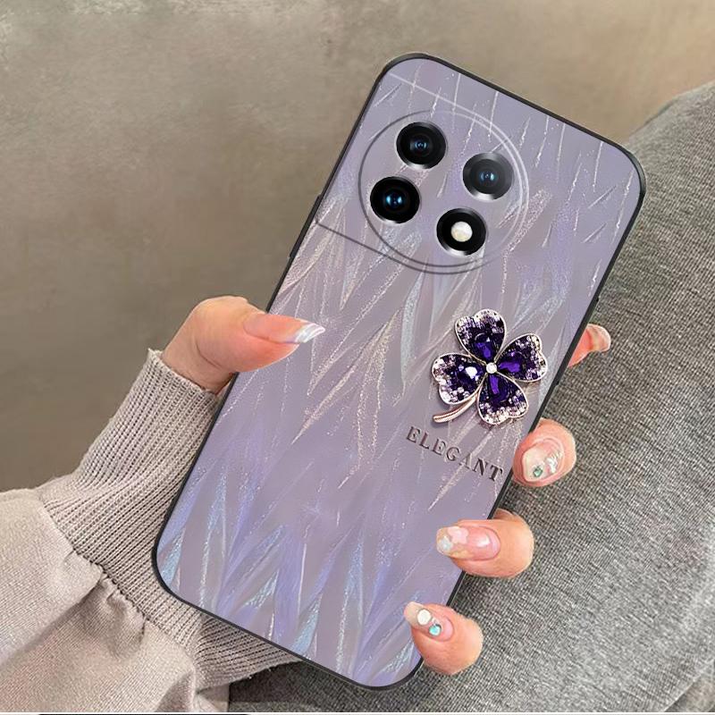 一加11手机壳OnePlus11硅胶紫缎四叶草女款防摔软壳简约创意全包