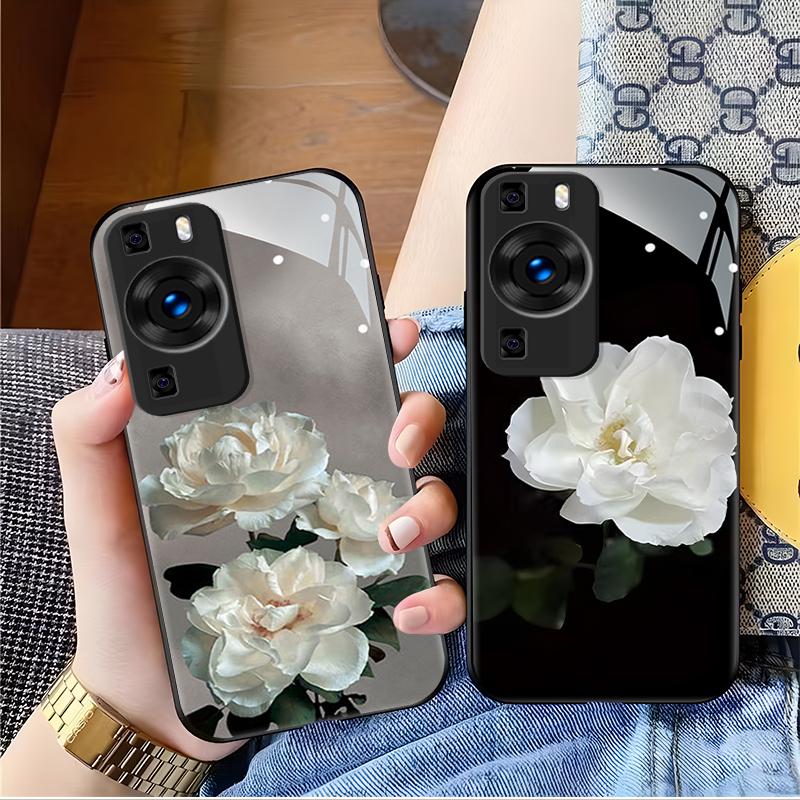 华为P60手机壳HUAWEIp60玻璃白色火花女款防摔简约创意网红时尚个