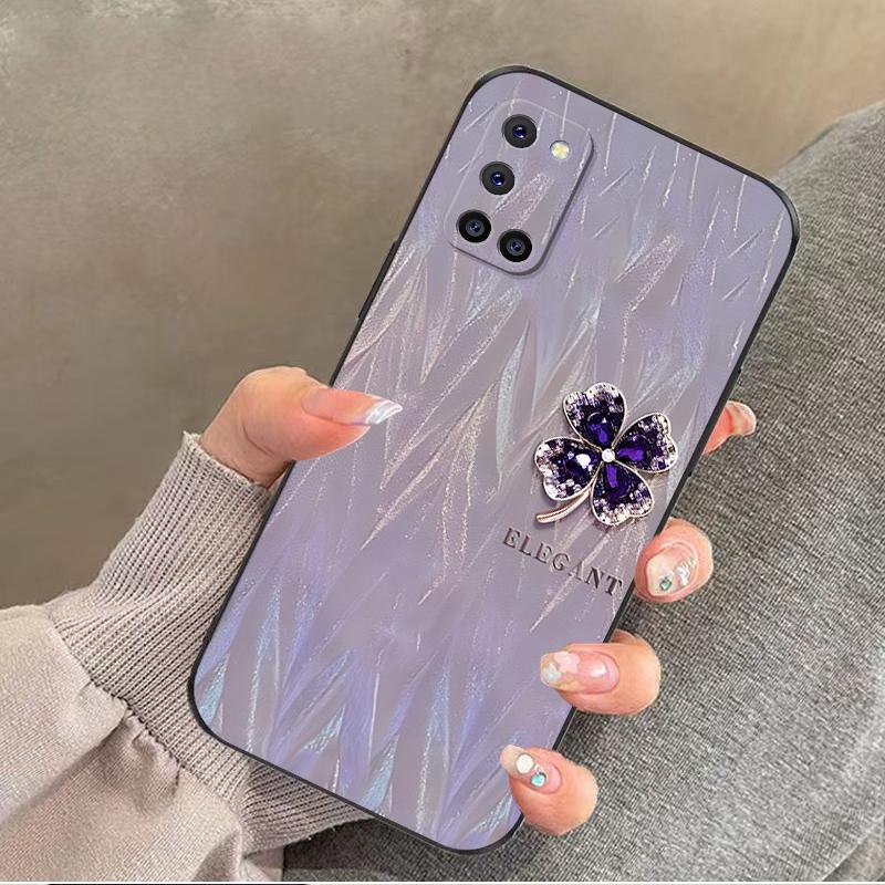 OPPOa52手机壳oppoA52硅胶紫缎四叶草女款防摔软壳简约创意全包网